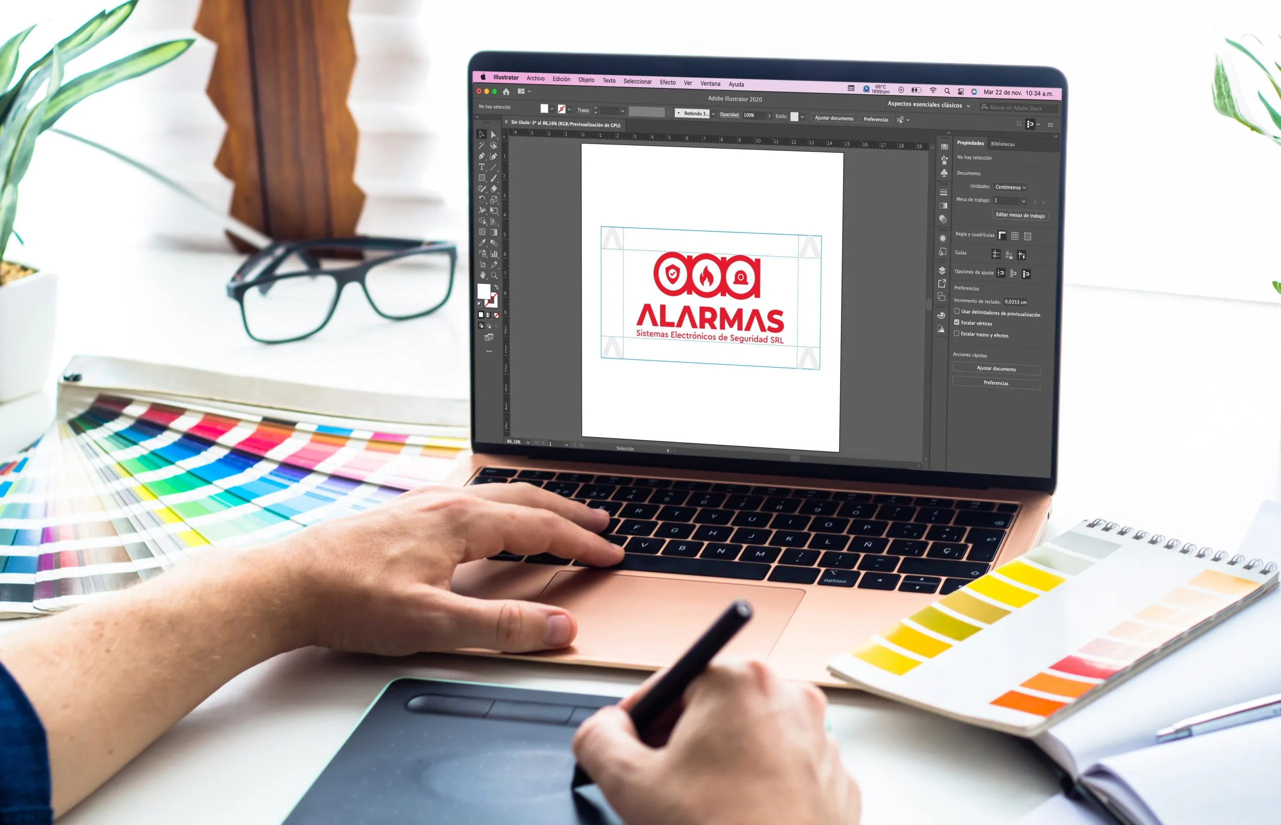 Alarmas Aaa - Alarmas Aaa - Web Design - alarmas aaa - graphic design desktop with laptop and tools scaled - branding