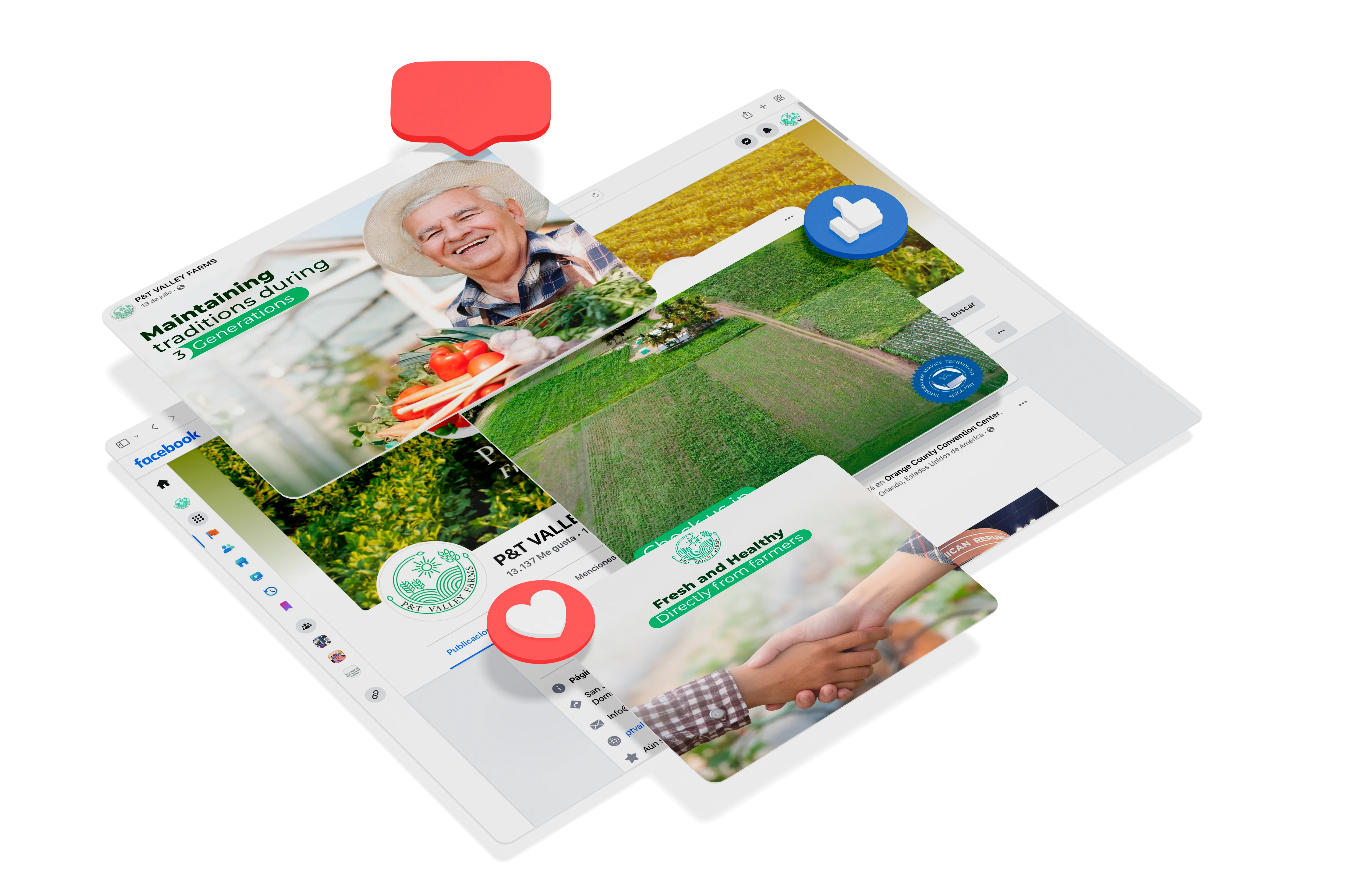 P&Amp;T Valley Farms - P&Amp;T Valley Farms - Yzzy Agency - Creative Agency - p&t valley farms - tablet screen with post mockup floating - yzzy agency - digital agency